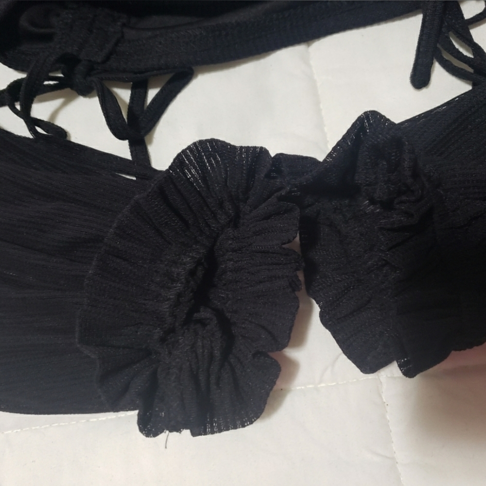 Black mesh ruched top with sleeves - Picture 7 of 7